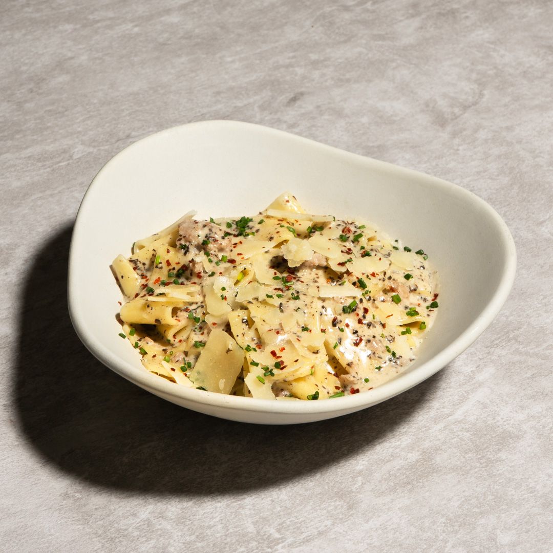 Truffle rigatoni with longaniza sausage